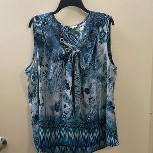 Nice color sleeveless sheer blouse